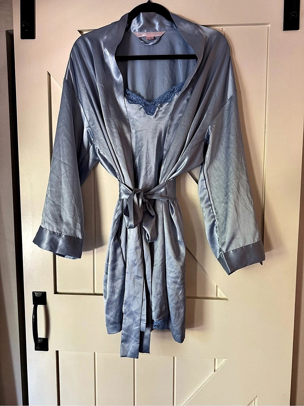 Victoria's Secret Satin Short Robe and Slip Set in Baby Blue
